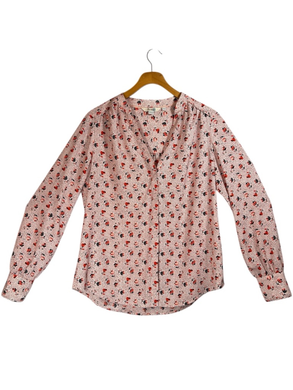 Boden V Neck Button Down Tulip Floral Blouse Size US 10 Spring Garden Party
